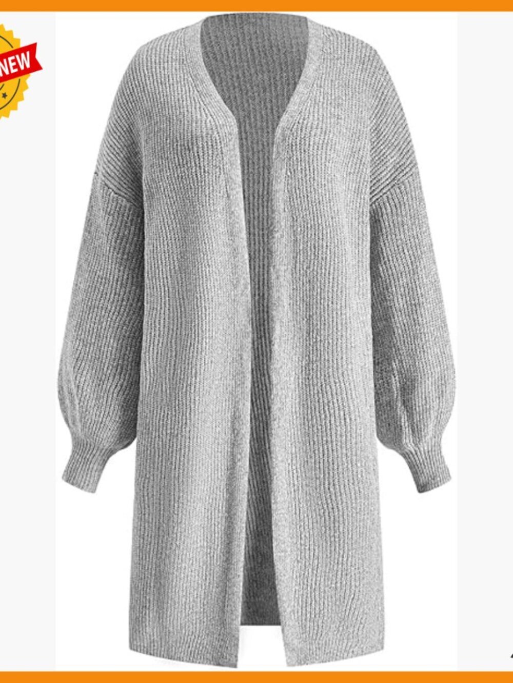 Open Front Long Cardigan Lantern Sleeve Knit Sweater Women's Outerwear